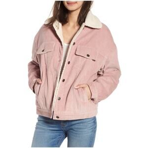 Avec Les Filles Corduroy Trucker Jacket Womens XS Pink Sherpa Lined Cozy Warm